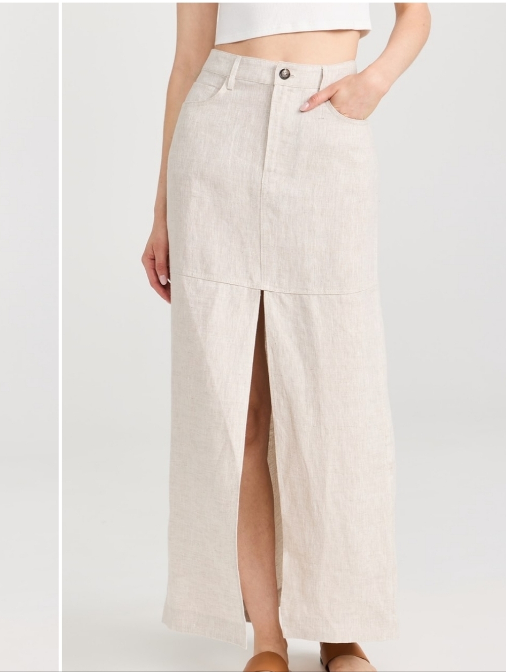 Reformation Tazz Linen Maxi Skirt Ecru Size 6 High Slit Summer Minimalist